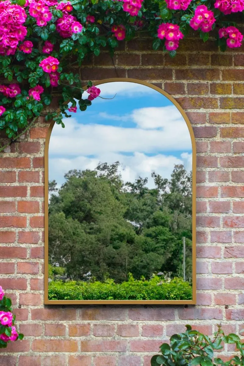 MirrorOutlet Gold Metal Framed Arched Garden Wall Mirror 47" X 31" (120 X 80CM) 2