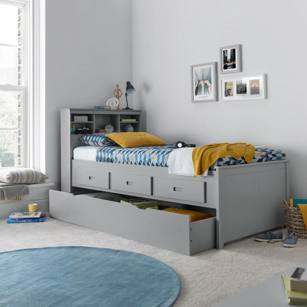Veera - Single - Guest Day Bed - Guest Bed Trundle - Grey - Wooden - 3ft - Happy Beds 1