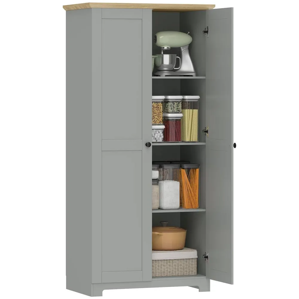 HOMCOM 172cm Wooden Storage Cabinet Cupboard With 4 Shelves in Grey 2