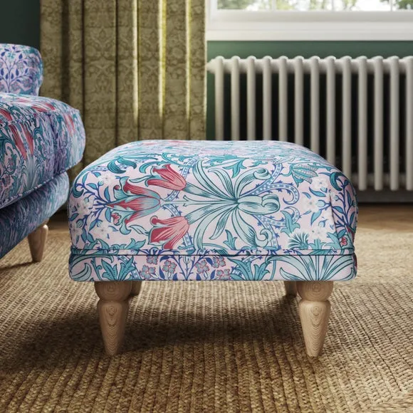 Jolene William Morris Woodland Weeds Print Velvet Footstool 2