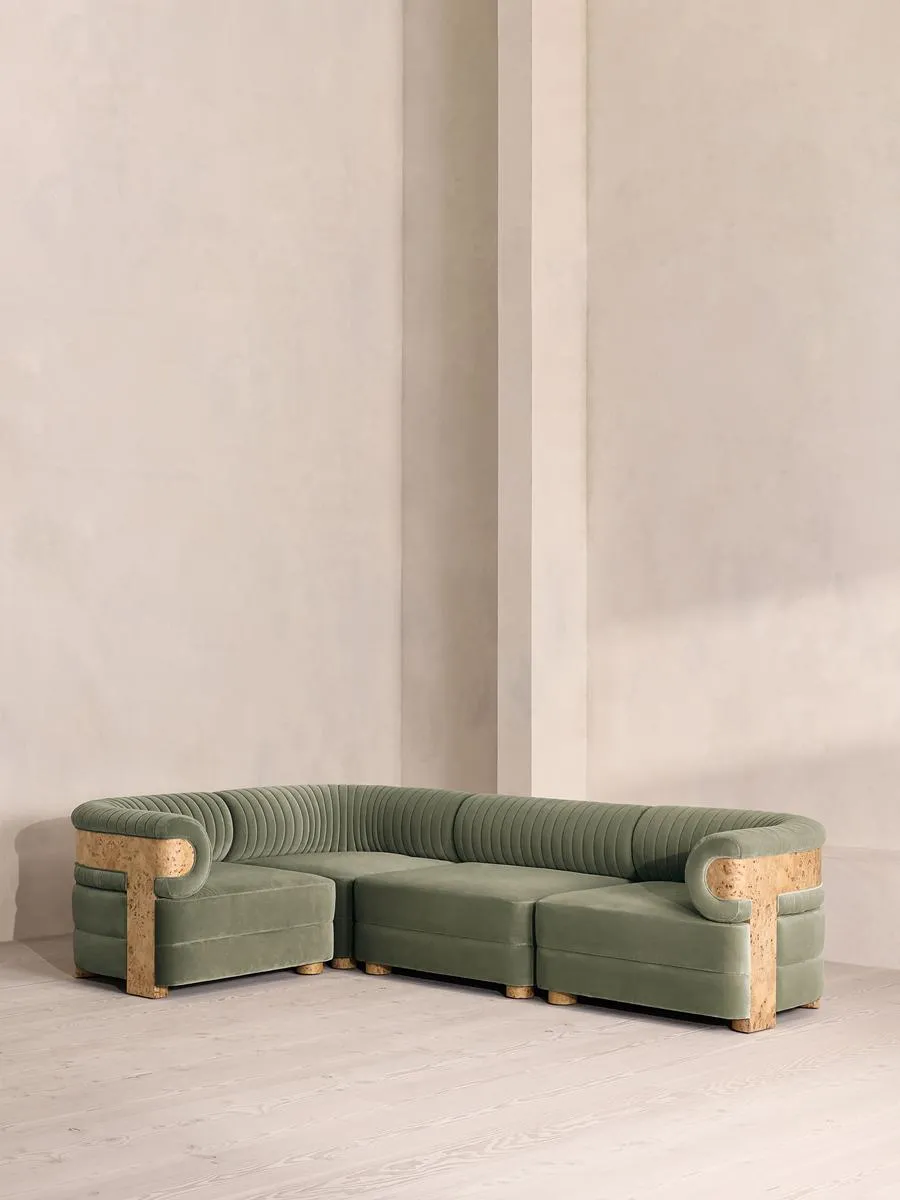 Caleb Modular Sofa, L-Shape Sofa, Velvet, Seafoam, Blonde Burl