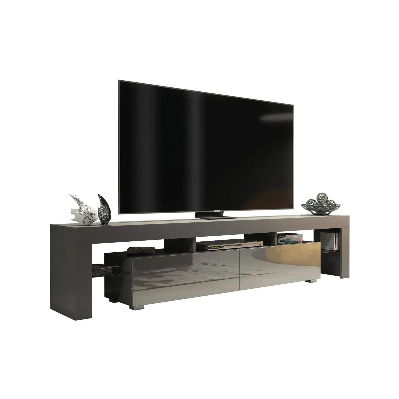 Creative Furniture TV Unit 200cm Modern - Dark Grey with High Gloss Doors 5
