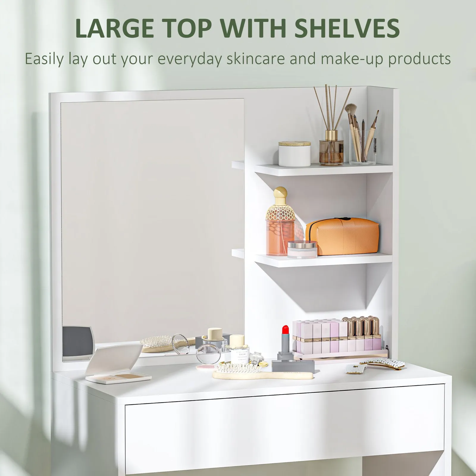 HOMCOM Dressing Table with Mirror & Storage, Modern Vanity Desk, White 6