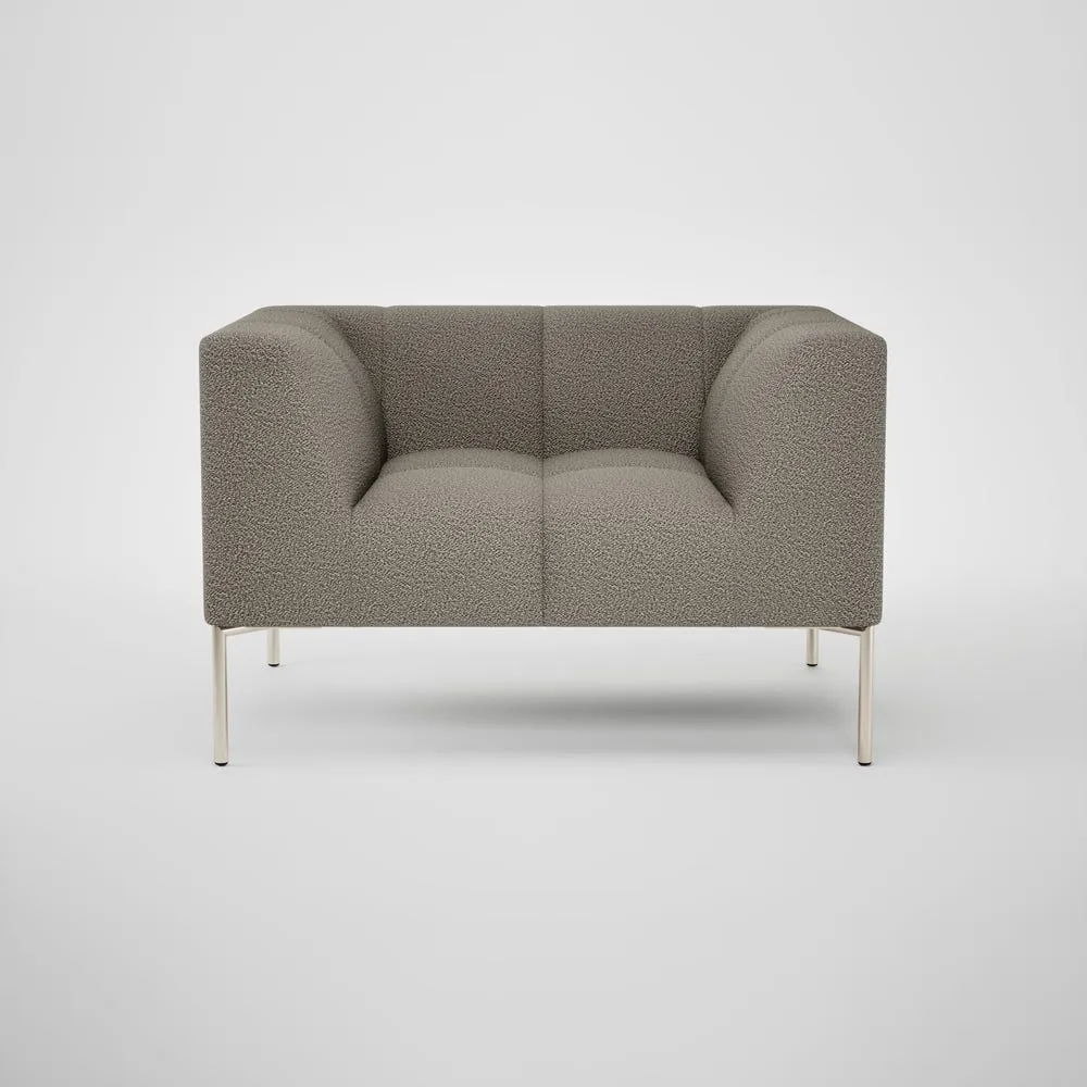 Heal's Quadro Armchair Loop Boucle Taupe Stainless Steel Feet 1
