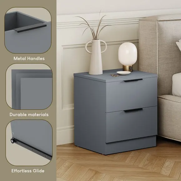 Return - Hayes 2 Drawer Bedside Table, Grey 3