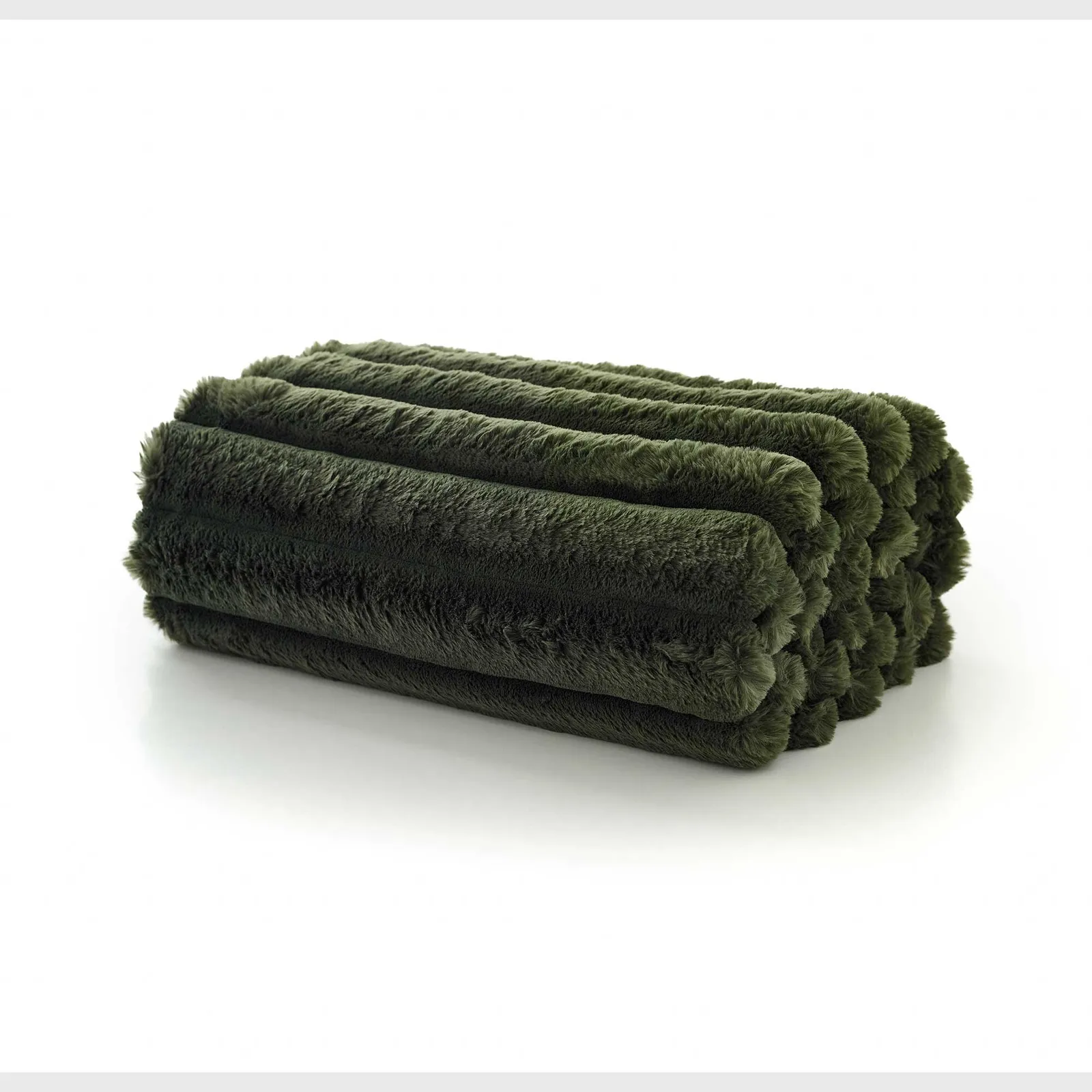 Dark Forest Ribbed Faux Fur Throw Blanket, Green Polyester | Barker & Stonehouse