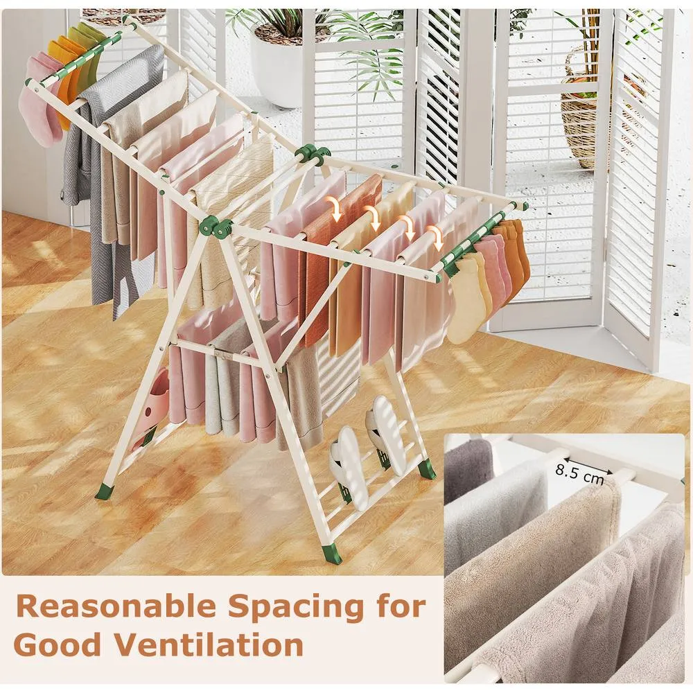 Costway Clothes Drying Rack Foldable Metal Laundry Drying Rack-Beige in Beige 5