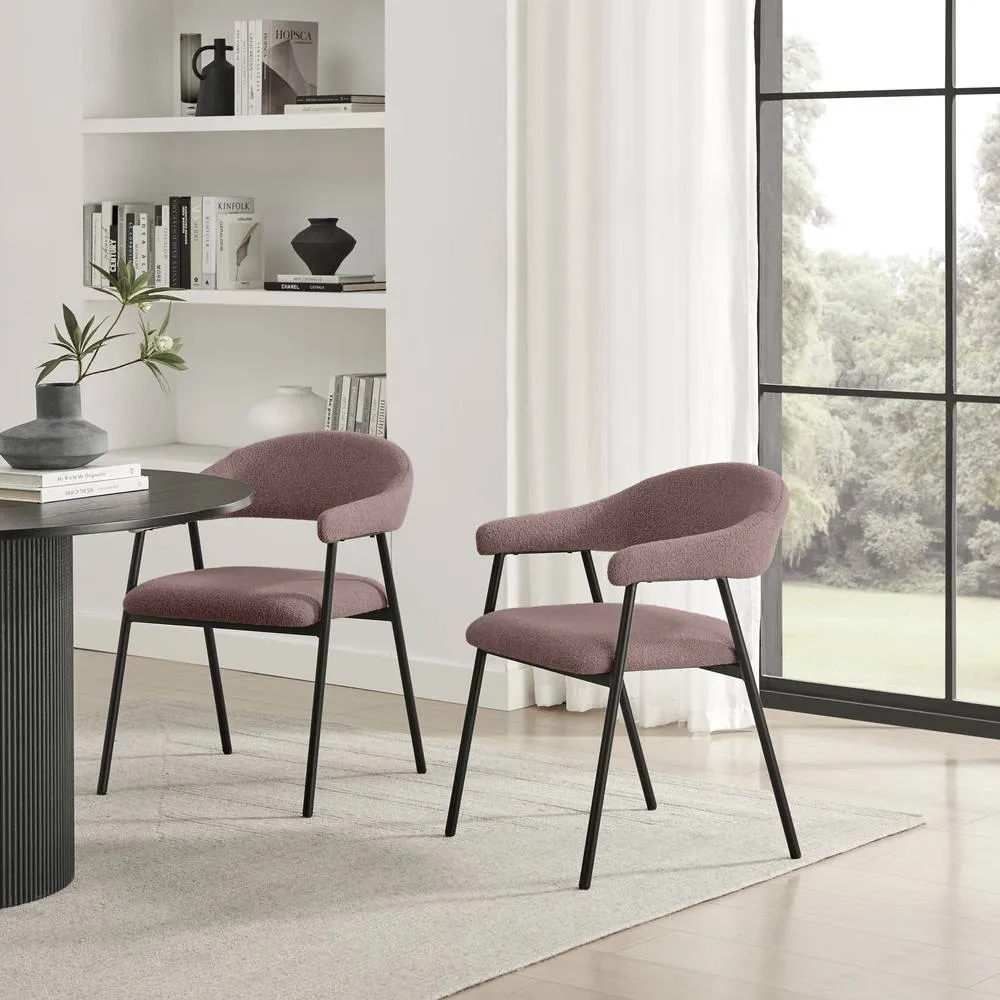 FurnitureboxUK 2x Delos Dusky Pink Fabric Dining Chairs in Terracotta