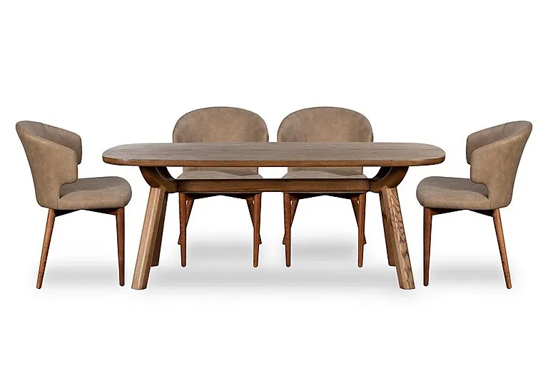 Pien Large Boat Shaped Oak Fixed Dining Table and 4 Faux Leather Chairs with Wooden Legs - In Time for Christmas