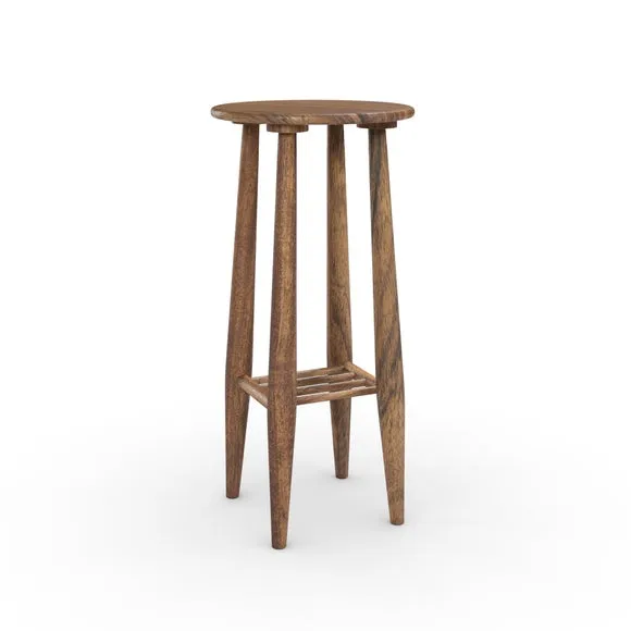 Haider Plinth Side Table with Shelf, Acacia Wood 6