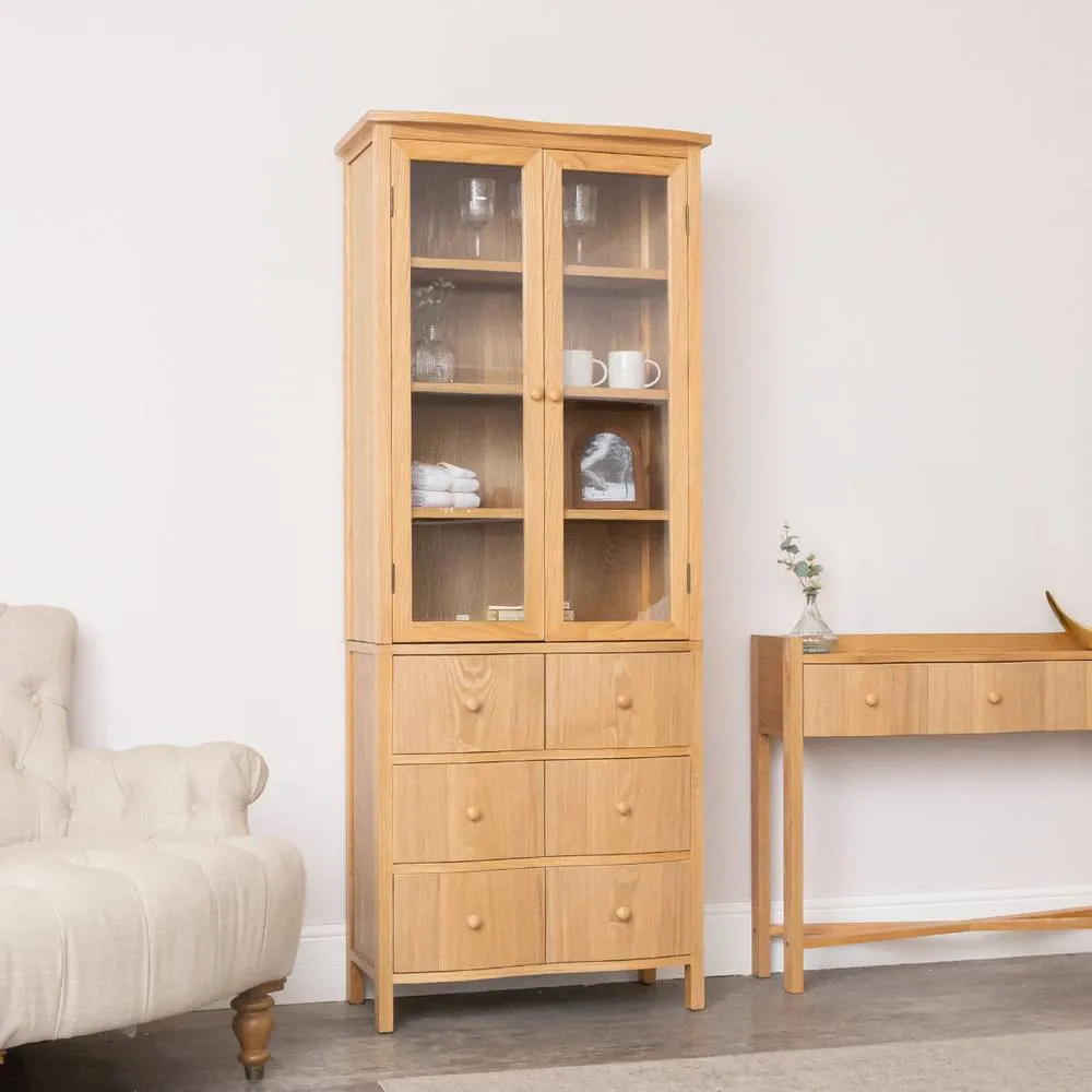 Melody Maison Pale Wood Curved Display Cabinet - Austin Wood Range in Brown
