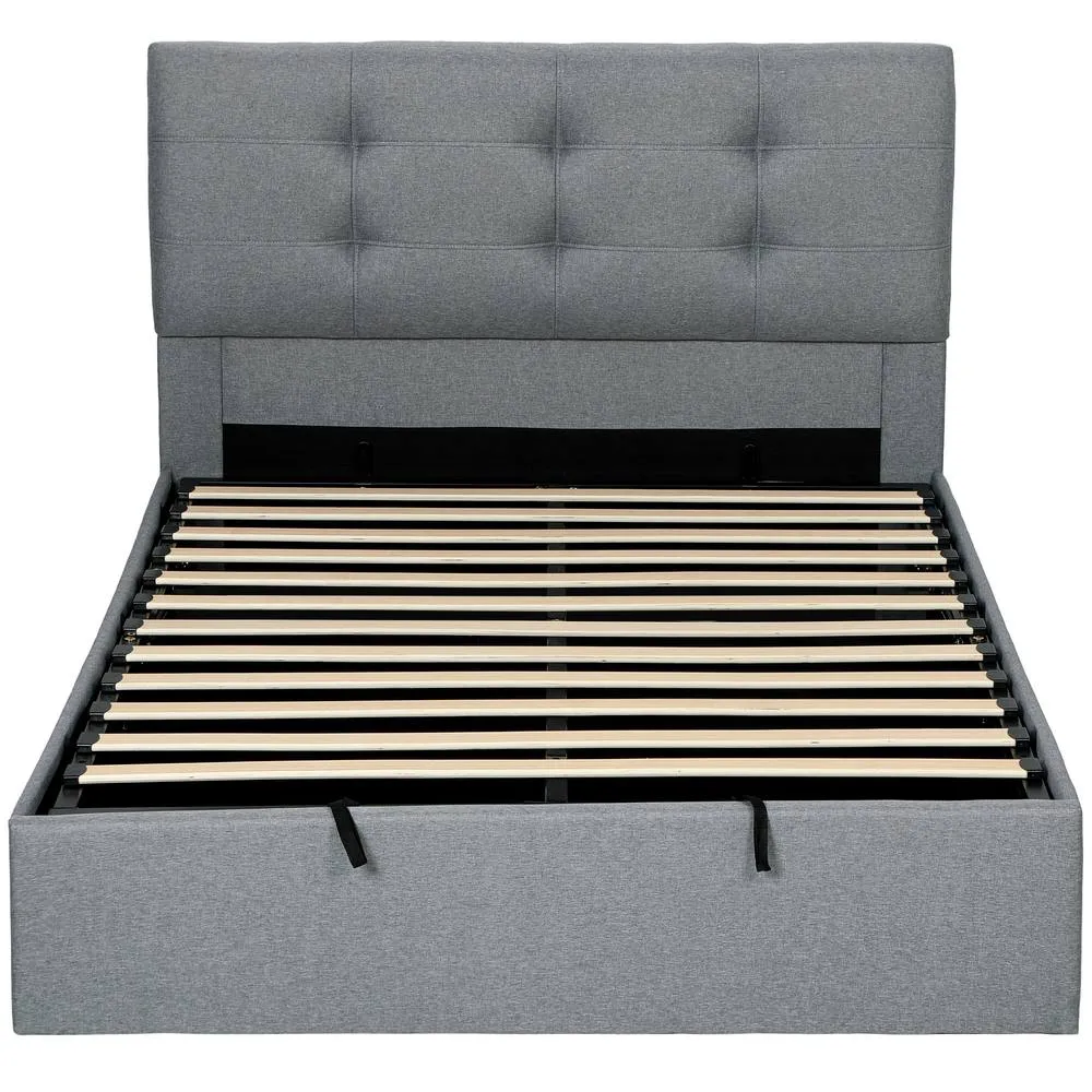 HOMCOM Upholstered Ottoman Bed, Storage Bed Frame, Grey 2