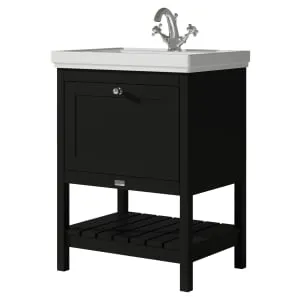 Bayswater Hartleigh Matt Black Traditional Freestanding Vanity Unit & 1 Tap Hole Traditional Recessed Basin - 600mm 2