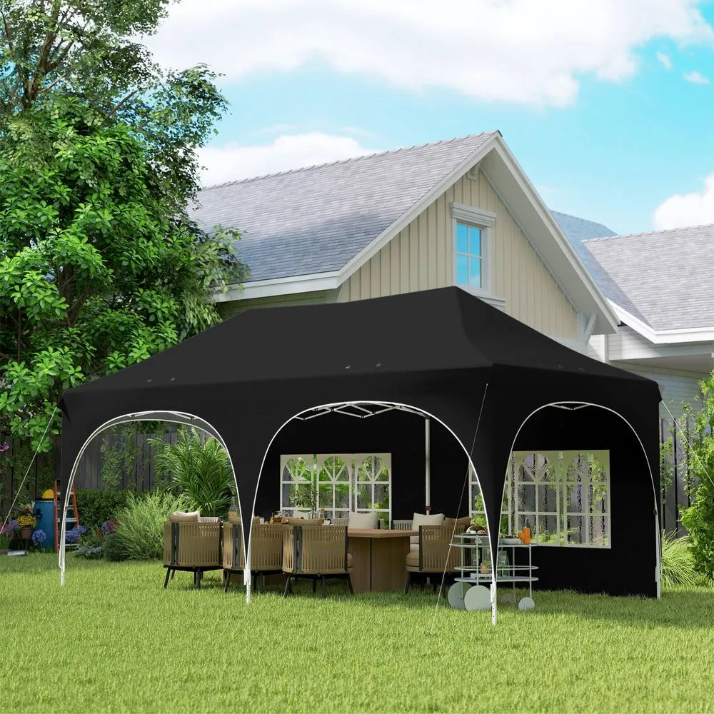 OUTSUNNY 3 x 6m Pop Up Gazebo with Sides, Peak Top Garden Party Tent Marquee in Black