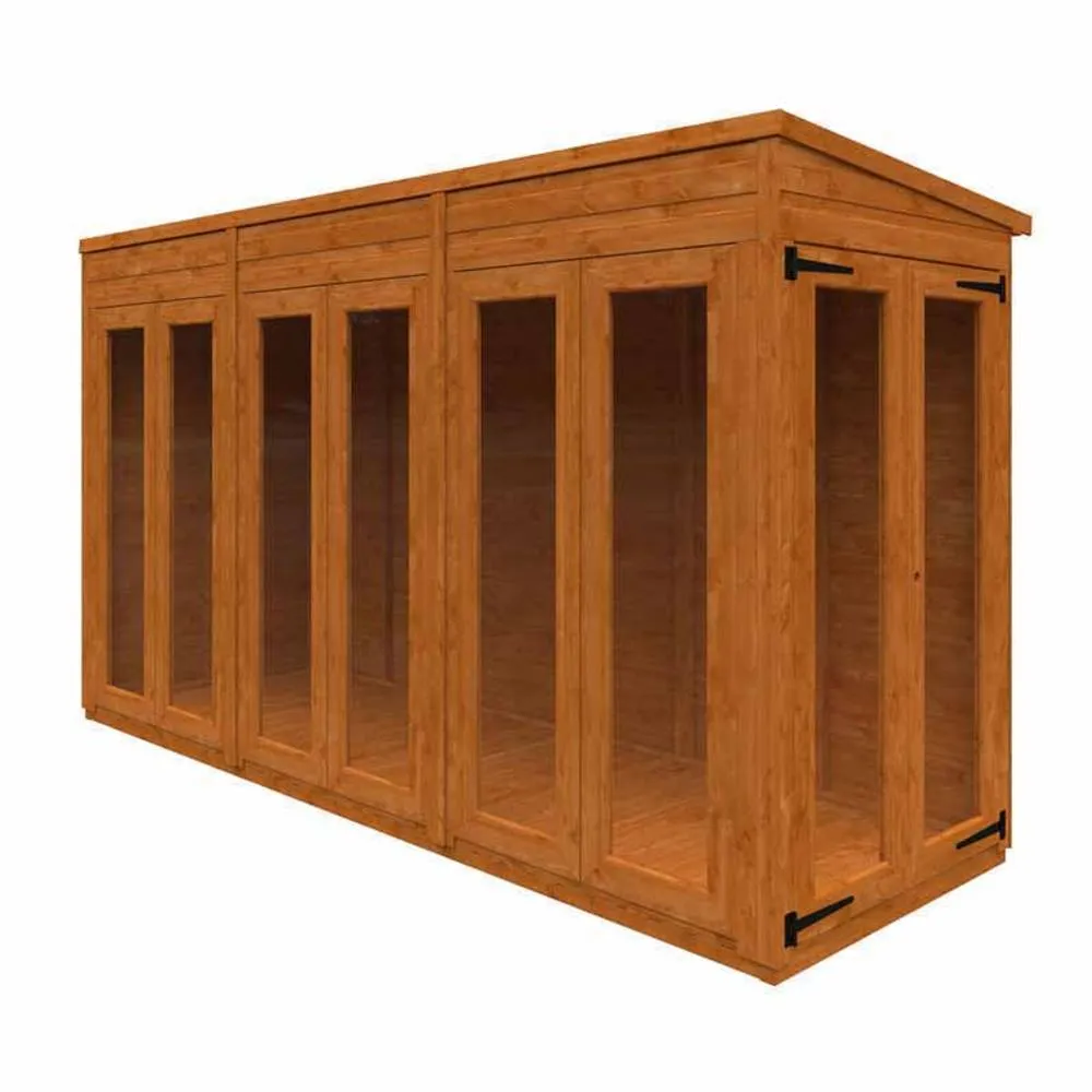 Buttercup Farm 12x4 Flex Pent Full Pane Summerhouse 12mm Flex - L353.8xW115xH203 cm in Burnt Orange