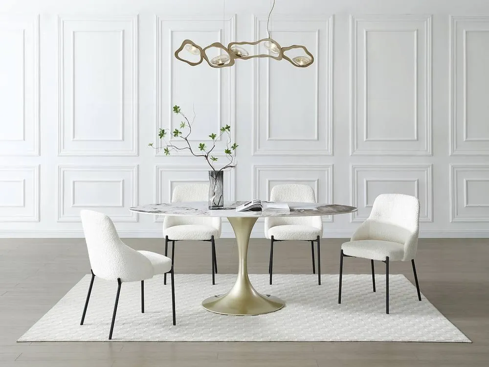 Vente-unique 8 - Seater Dining Table In Ceramic & Golden Metal - White & Grey in Metallic Gold 4