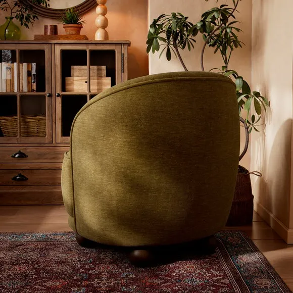 Amina Olive Chenille Ball Foot Tub Chair 2