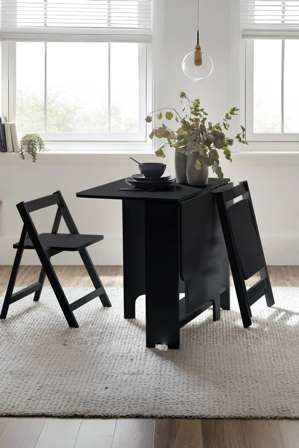 Julian Bowen Gatan 2 Seater Compact Drop Leaf Dining Set with Folding Chairs in Black 2