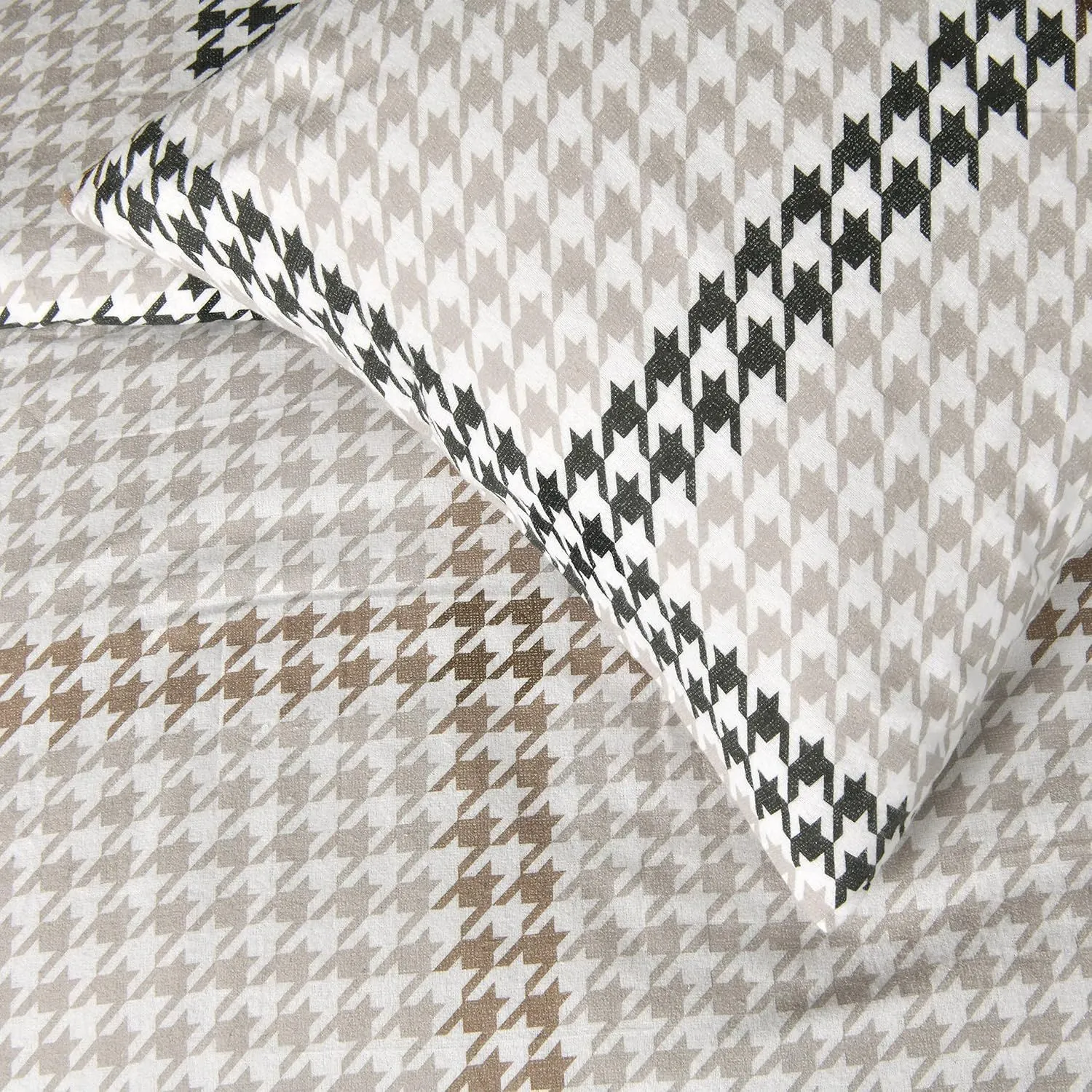 Smart Living Luxury Easy Care Houndstooth Check Brushed Cotton Duvet Cover Set in Natural 4