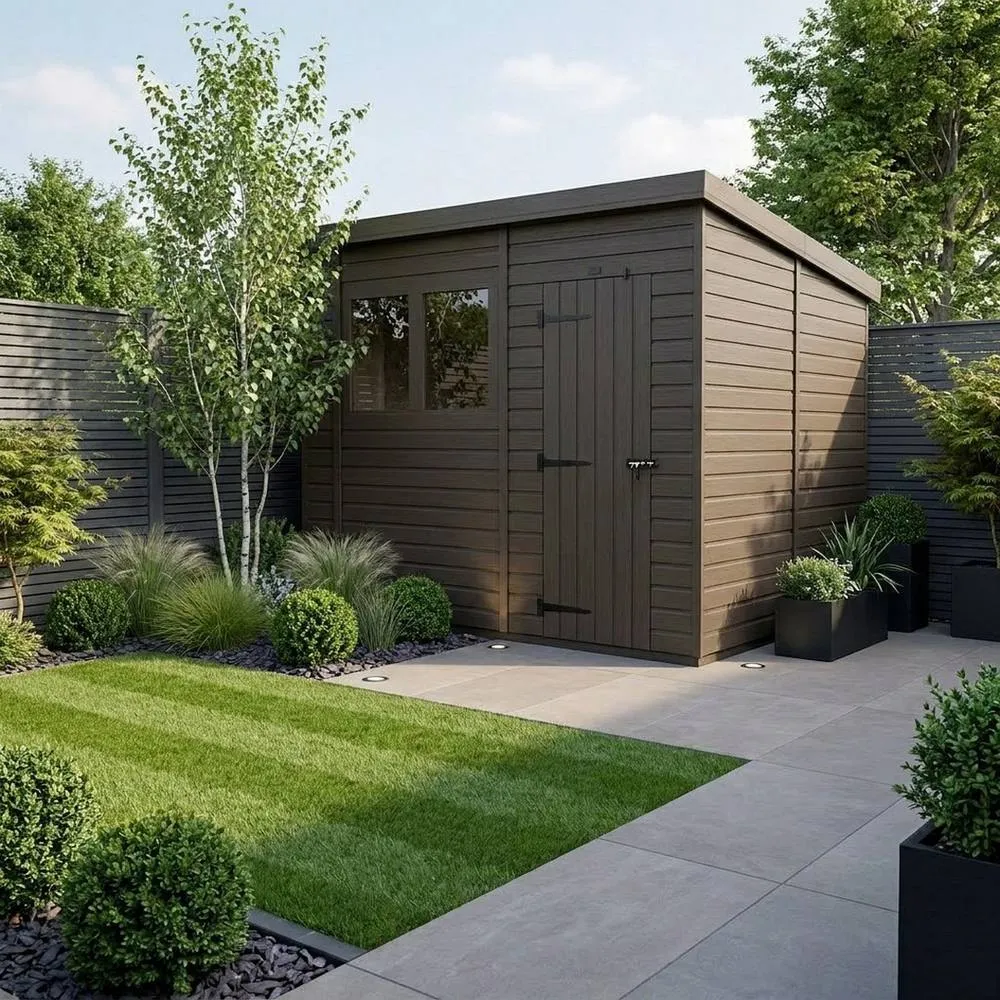 Buttercup Farm 10ft x 10ft Composite Pent Garden Shed Single Door With Windows - Grey 2