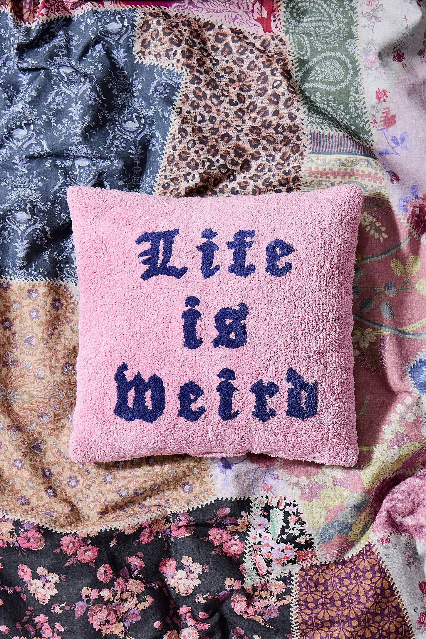 Life Is Weird Tuft Cushion - Pink