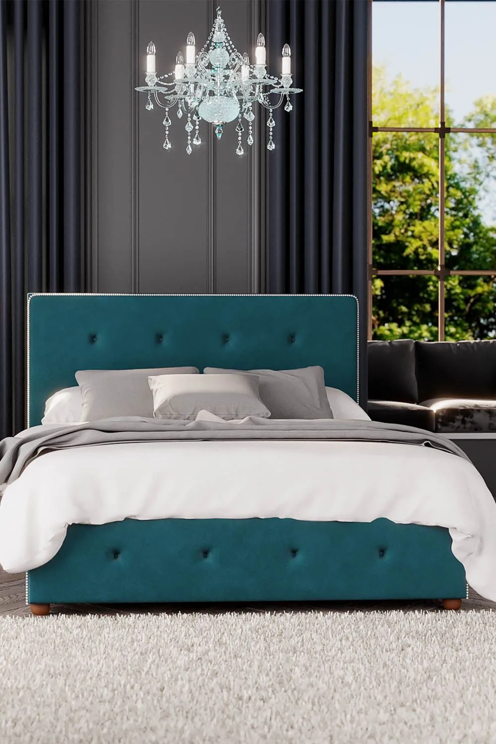 Laurence Llewelyn-Bowen Hesper Ottoman Storage Bed in Plush Velvet Fabric, Custom Made in Emerald 2