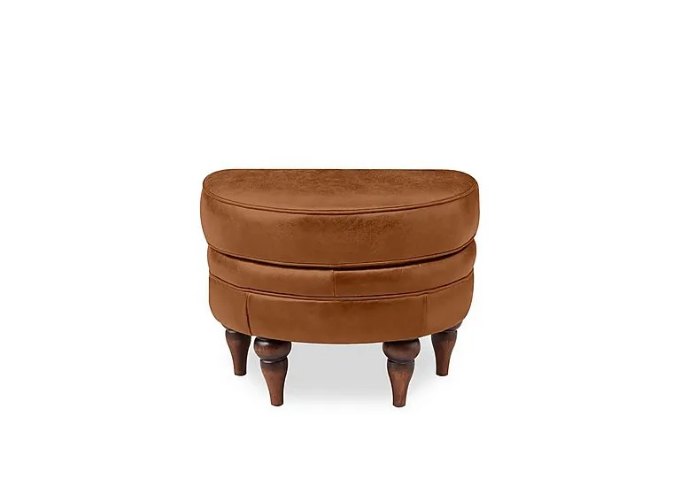 Harriet Leather Half Moon Footstool with Walnut Feet