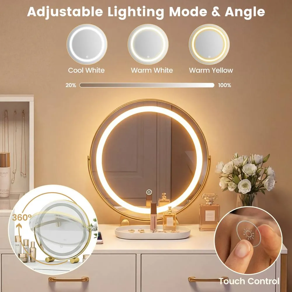 Costway Vanity Desk Set w/ Mirror & Lights Makeup Dressing Table w/ Stool in White 6