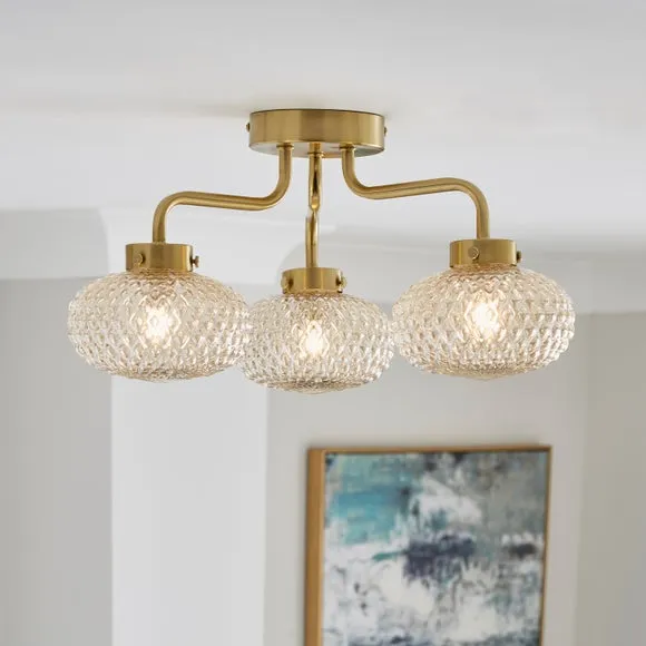 Silas Embossed 3 Light Semi Flush Ceiling Light