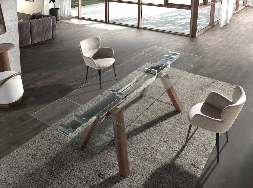 Angel Cerda Rectangular Extending Dining Table, Tempered Glass in Brown 6