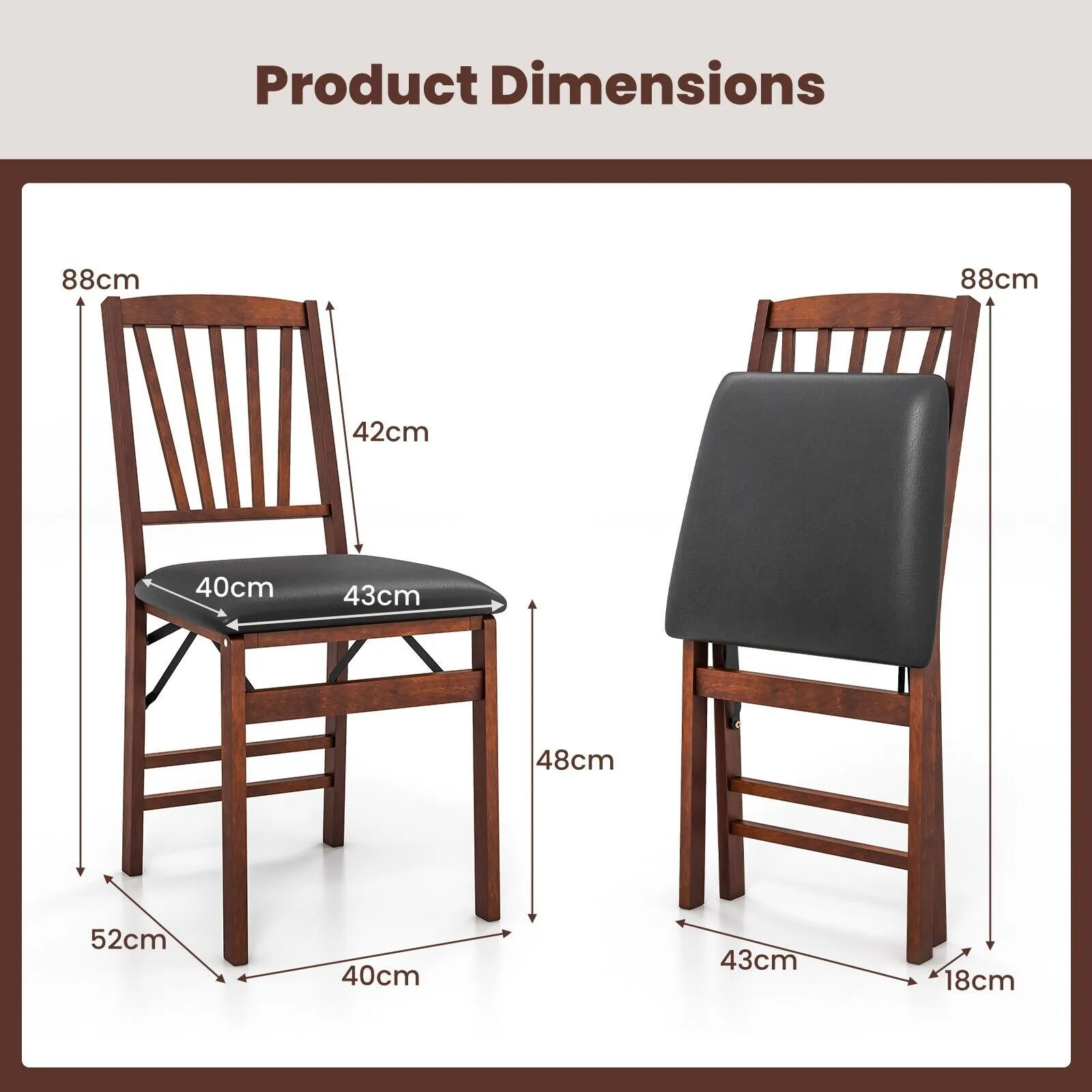 Costway Set of 2 Folding Chair Padded Kitchen Dining Seat Upholstered 2