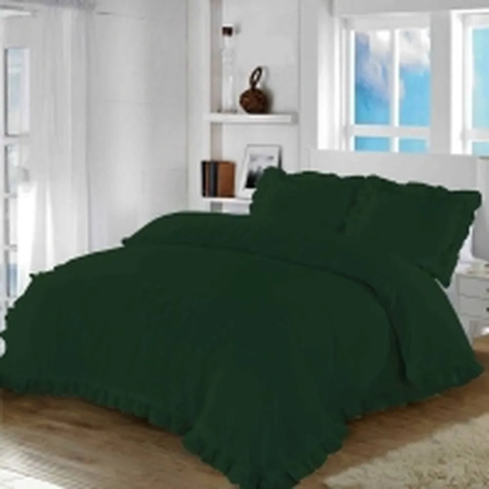 Homes-Linen Santiago Frilled Edge Polycotton Duvet Cover Set in Green