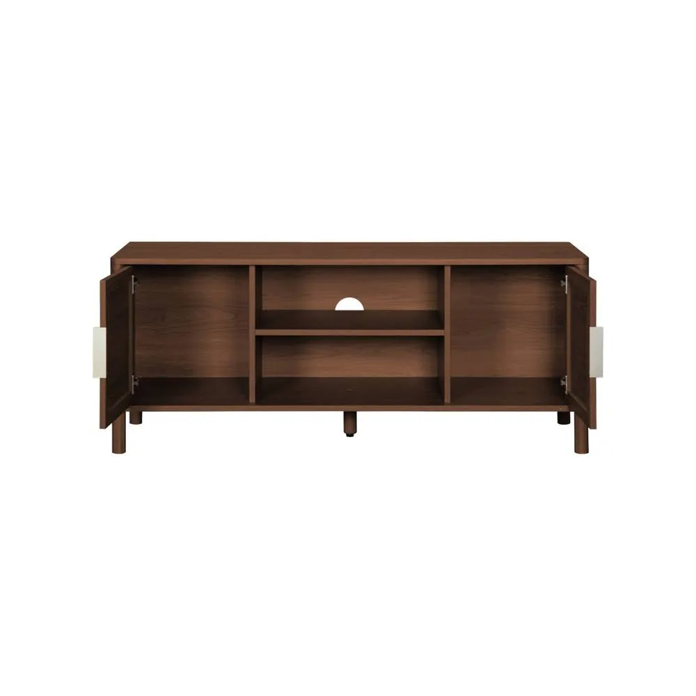 sweeek Vintage TV stand with wood decor & cane 2 doors 120cm in Dark Brown 6