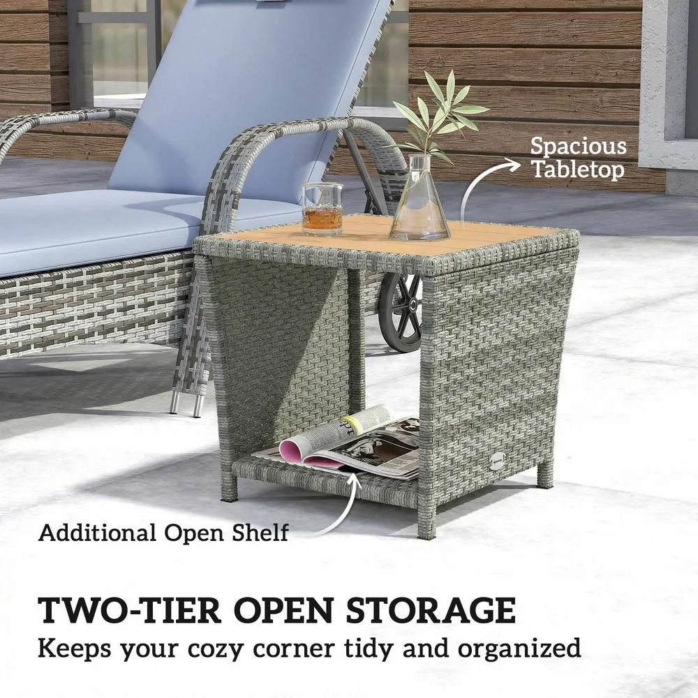 OUTSUNNY Side Table 2-Tier with Storage Shelf/Light Grey in Light Grey 4