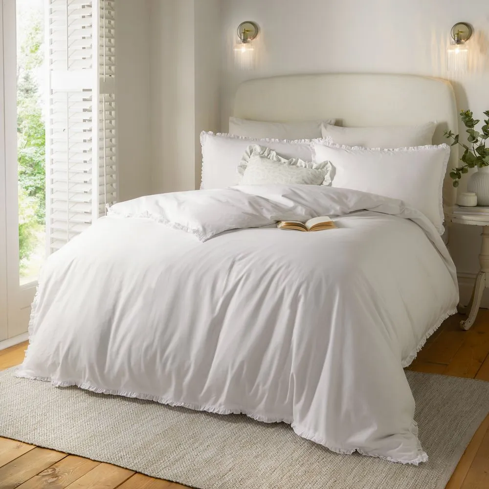 Wylder Nature Tilly 100% Cotton Ruffle Duvet Cover Set, Double, White, White