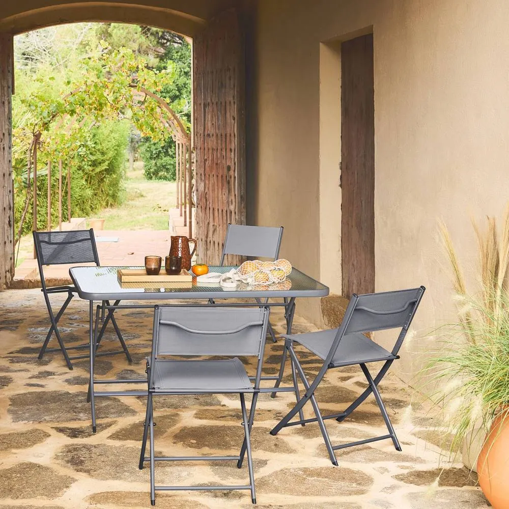 sweeek Folding steel garden table + 4 chairs in Dark Grey 3