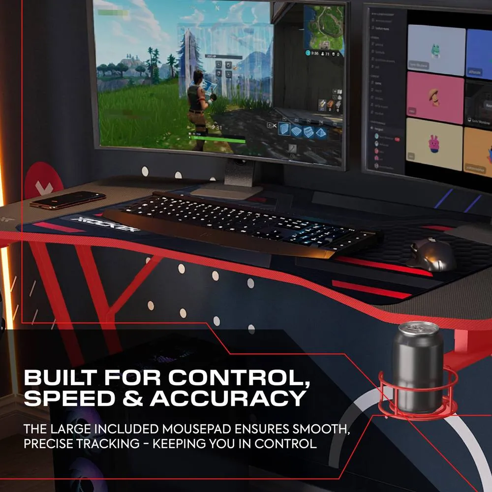 X Rocker Panther Evo 120cm Gaming Desk with Mousepad - Red 5