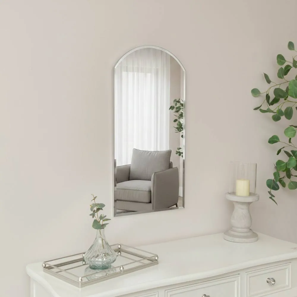 Melody Maison Arched Frameless Bevelled Wall Mirror - 35cm X 71cm in Silver 6