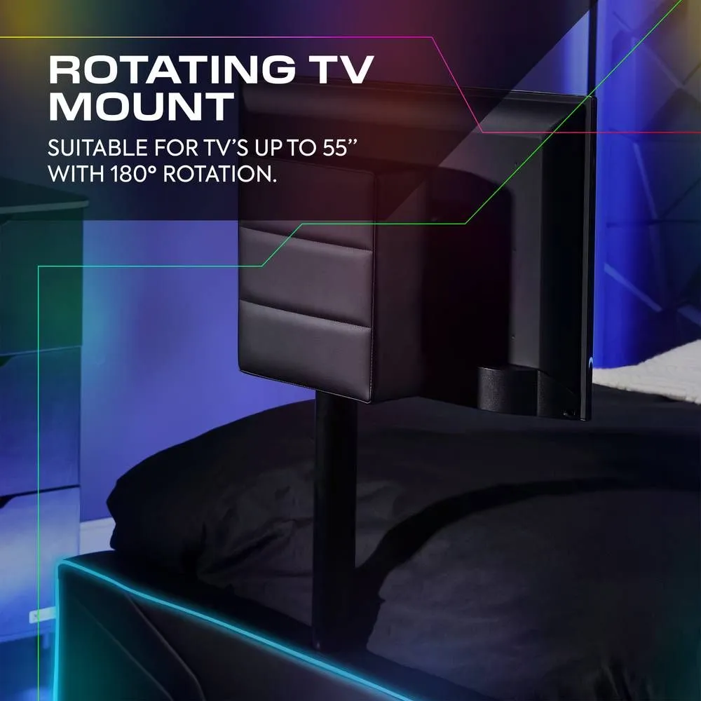X Rocker Oracle TV Bed with LED Lighting, Underbed Media Storage & Mattress in Black 5