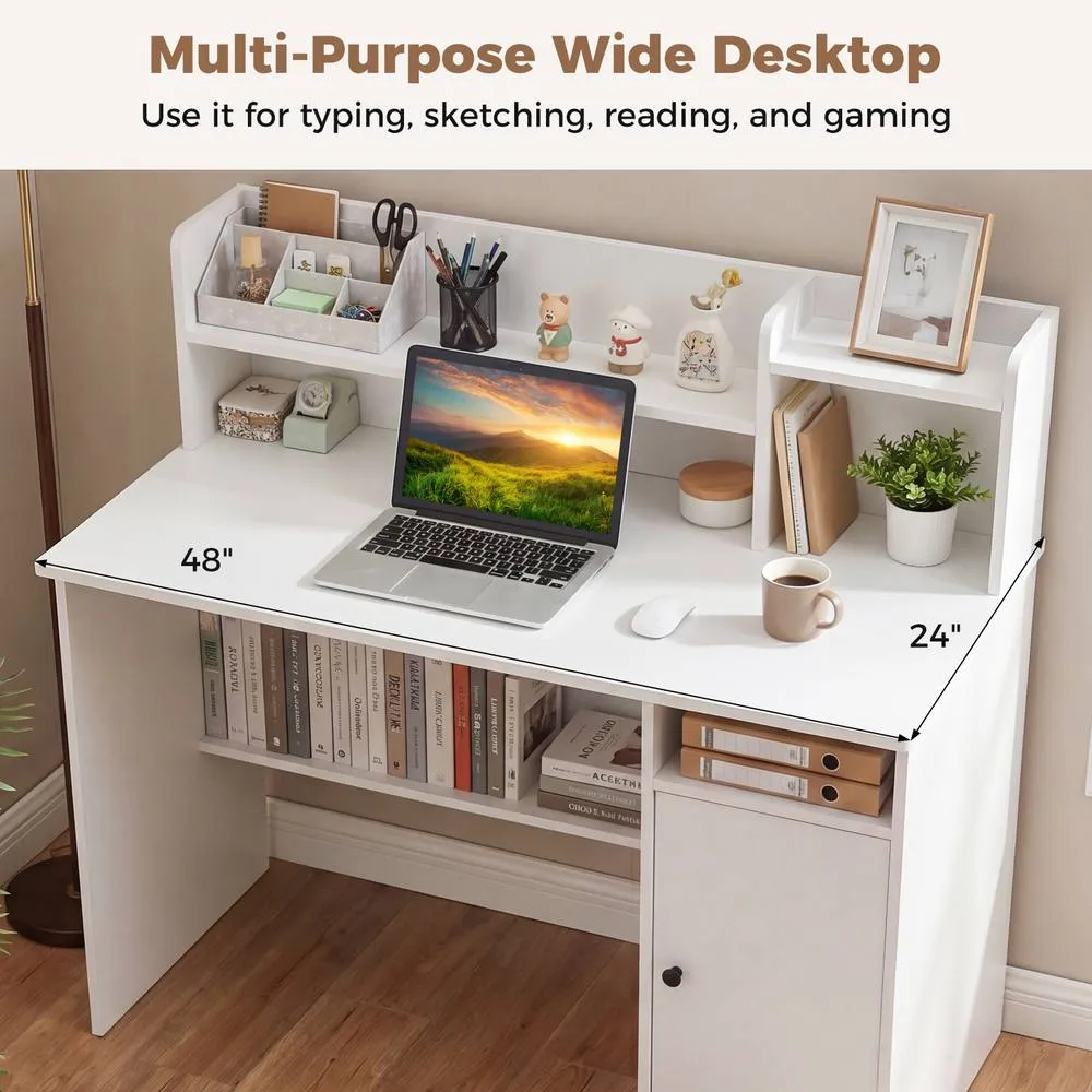 Costway 120 CM Computer Desk with Monitor Stand Modern Study Writing Desk in White 5