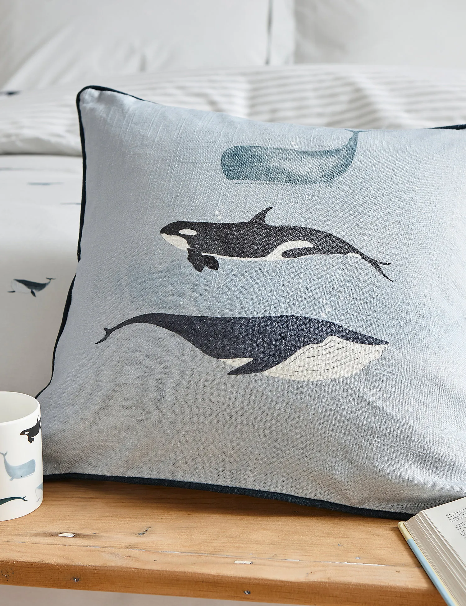 M&S Sophie Allport Linen Blend Whale Cushion