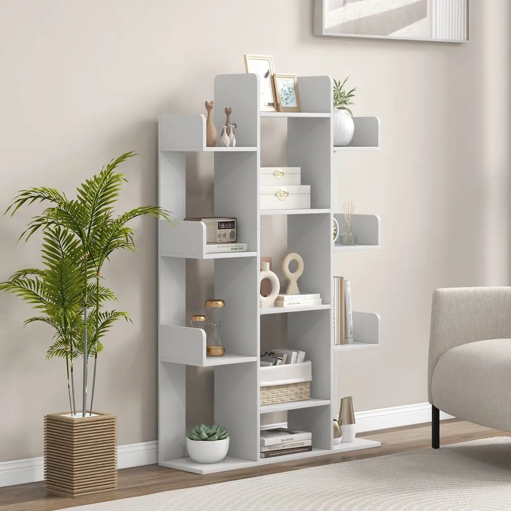 Costway Wooden Bookshelf Tall Bookcase Corner Storage Organizer Display Shelf in Grey 5