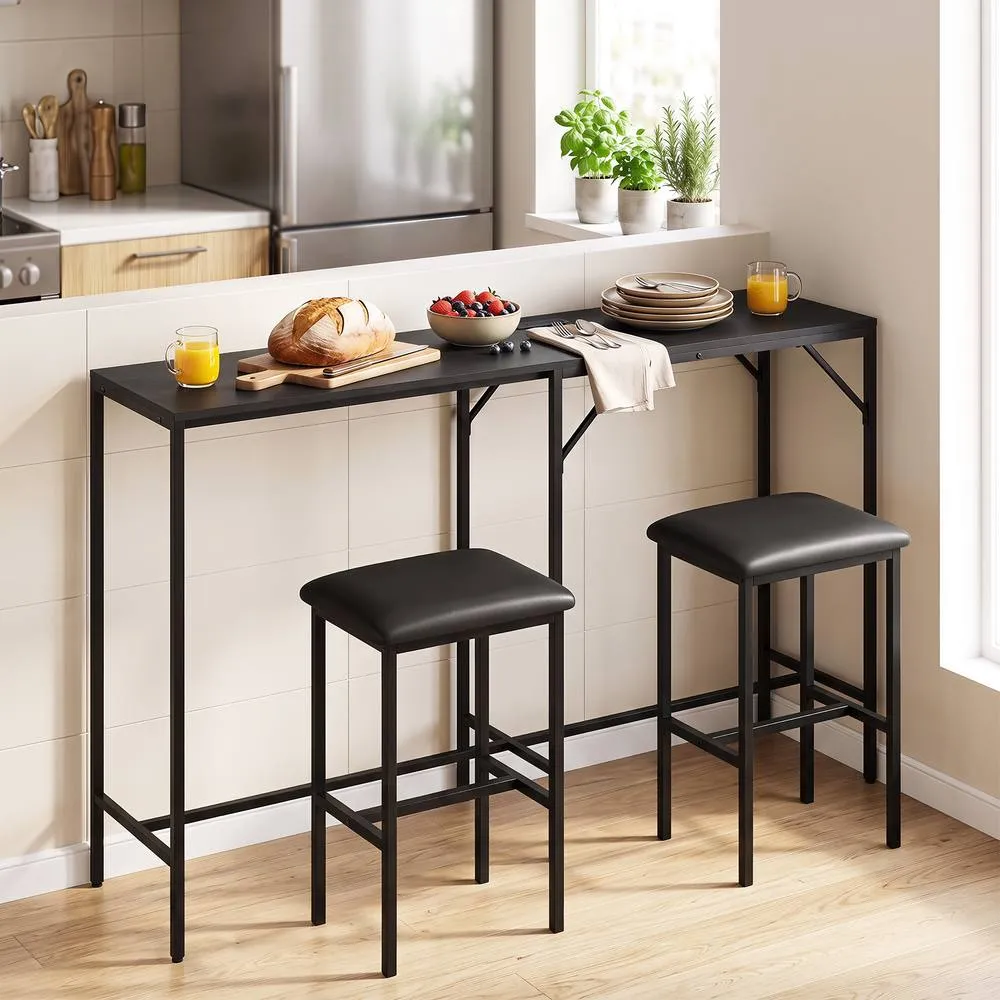 Costway 3-Piece Bar Table & Chair Set L-Shaped Table 2 AC Outlets in Black 3
