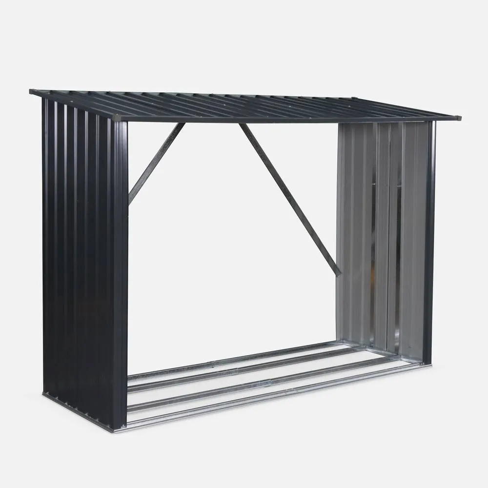 sweeek 80x215x155cm Firewood Storage Shed In Galvanised Steel in Dark Grey
