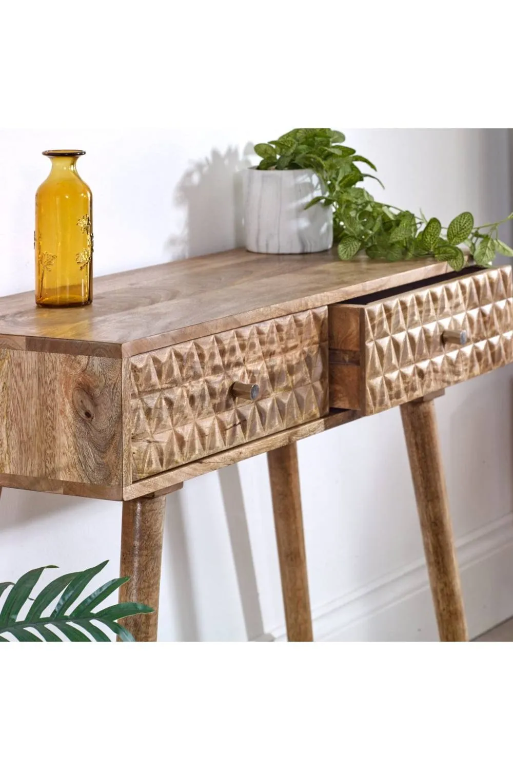 IH Design Cliddesden Solid Mango Wood Console Table with 2 Drawers in Natural 4
