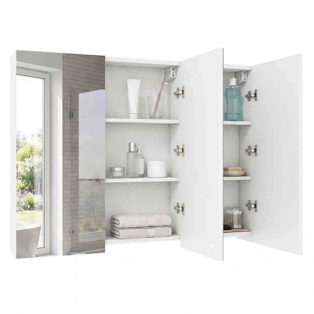 Costway Bathroom Mirror Cabinet with 3 Doors Wall Mounted in White