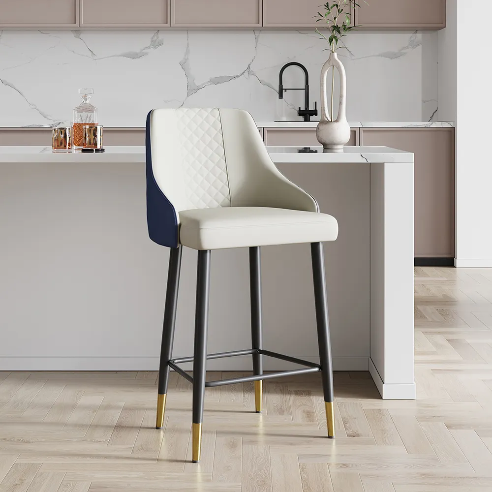 Diamic Blue Counter Stool Bar Stool with Footrest Upholstered PU Leather High Back & Arms 8-Pieces