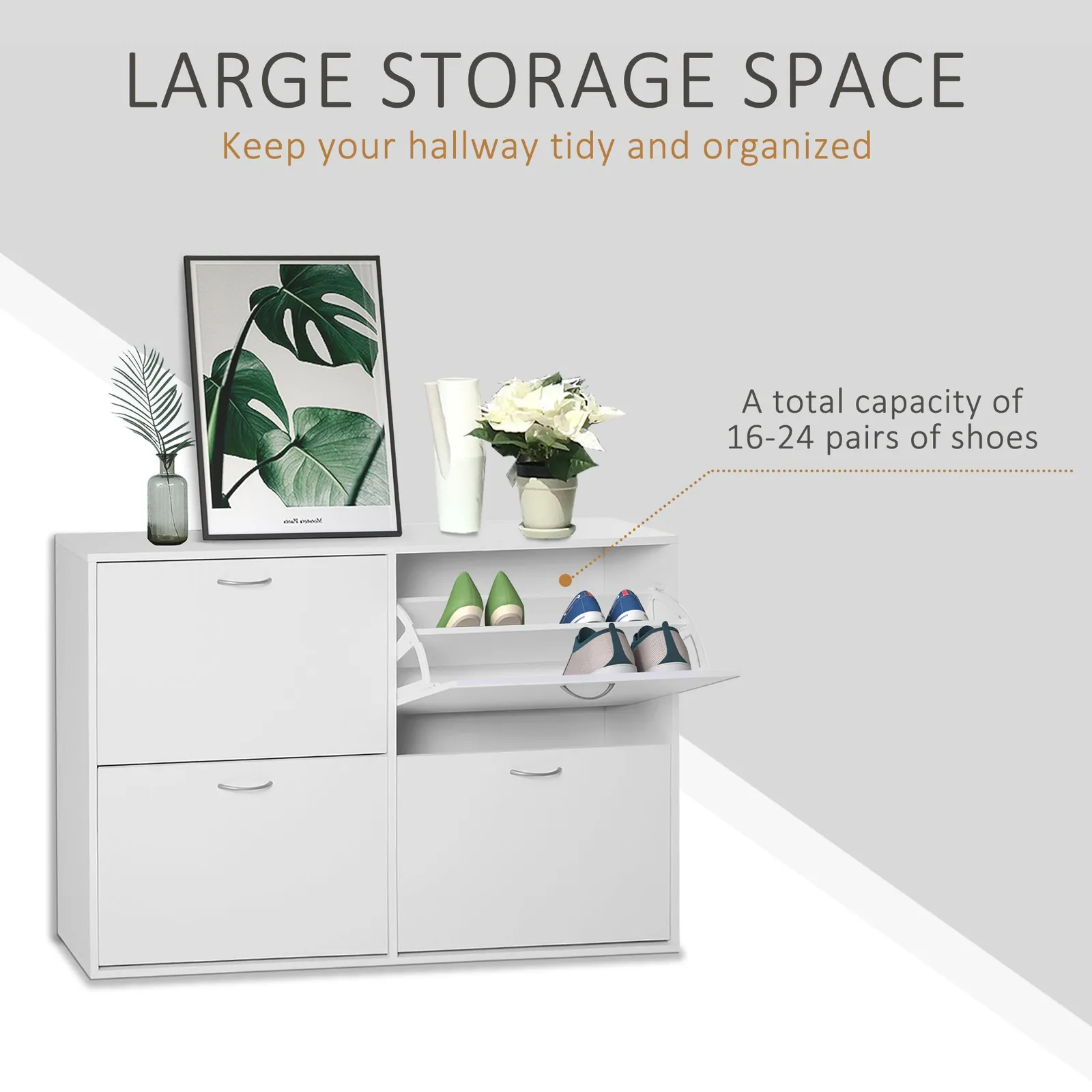 HOMCOM Shoe Cabinet Multi Cabinet Flip Down Shelf Drawer Organiser for Hallway in White 6