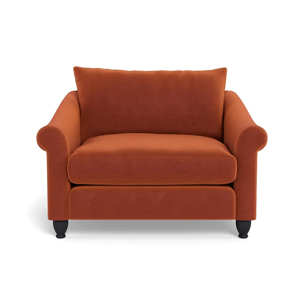 Heal's Devon Loveseat Cotton Velvet Russet Black Feet 1
