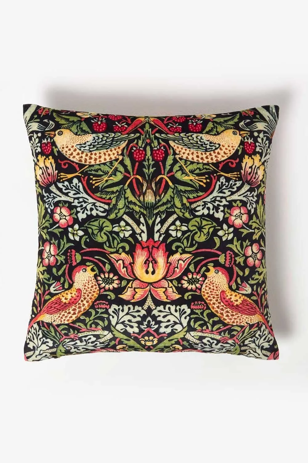Homescapes William Morris Strawberry Thief Velvet Cushion in Black 2
